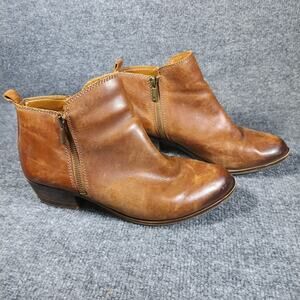 Lucky Brand Booties Women Size 8.5 Brown Leather Ankle Boots Side Zip Low Heel